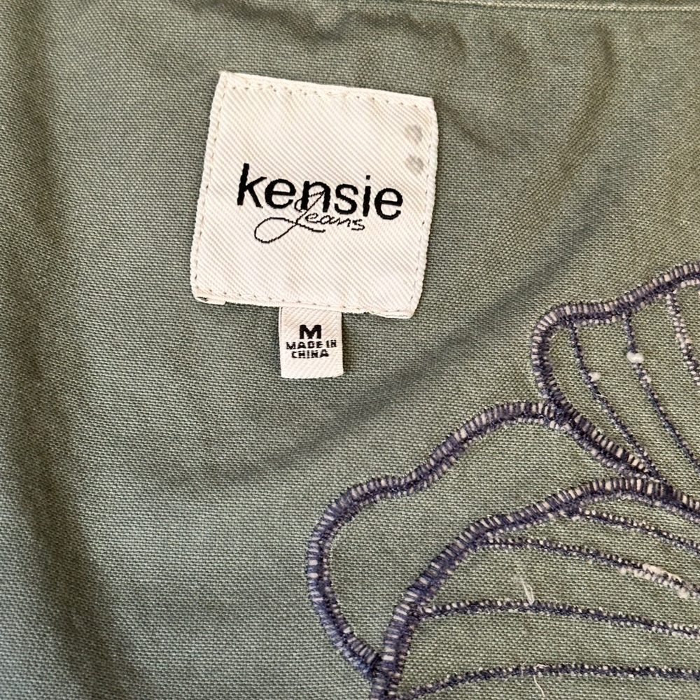 Kensie Utility Jacket in Light Olive Green with Floral Embroidery - Picture 7 of 14